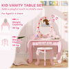 AIYAPLAY Kids Dressing Table Set, Vanity Table with Stool, Mirror, Drawer, Desktop, Storage, Strawberry-Theme, Pink