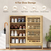 HOMCOM Bamboo Shoe Cabinet with 2 Sliding Slat Doors, 16Pairs, Adjustable Shelves, Natural