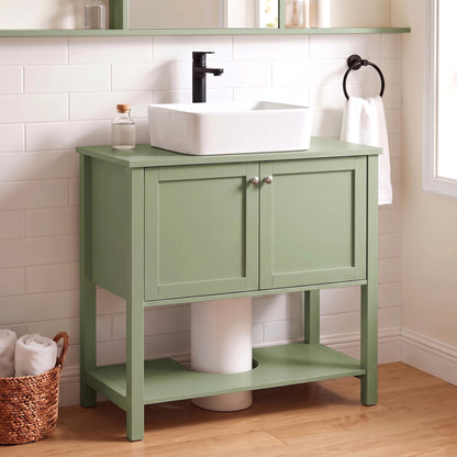 HOMCOM Under Sink Bathroom Cabinet with 2 Doors, Open Shelf and U-Shape Cut-Out for Basin with or without Pedestal, Green