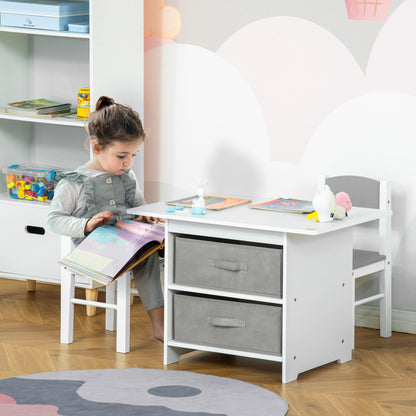 HOMCOM 3 Pcs Kids Table & Chairs Set in Old White