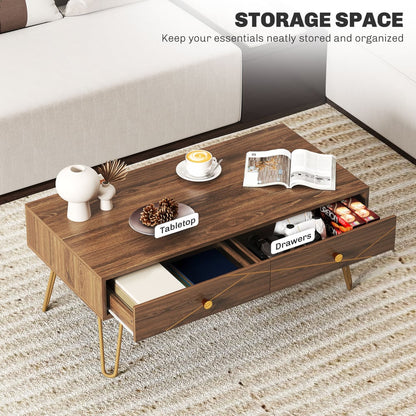 HOMCOM Coffee Table with Storage in Brown