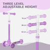 AIYAPLAY Kids 3 Wheel Scooter for 2-6 Years Old w/ Adjustable Height, LED Light, TPE Handlebar, Purple