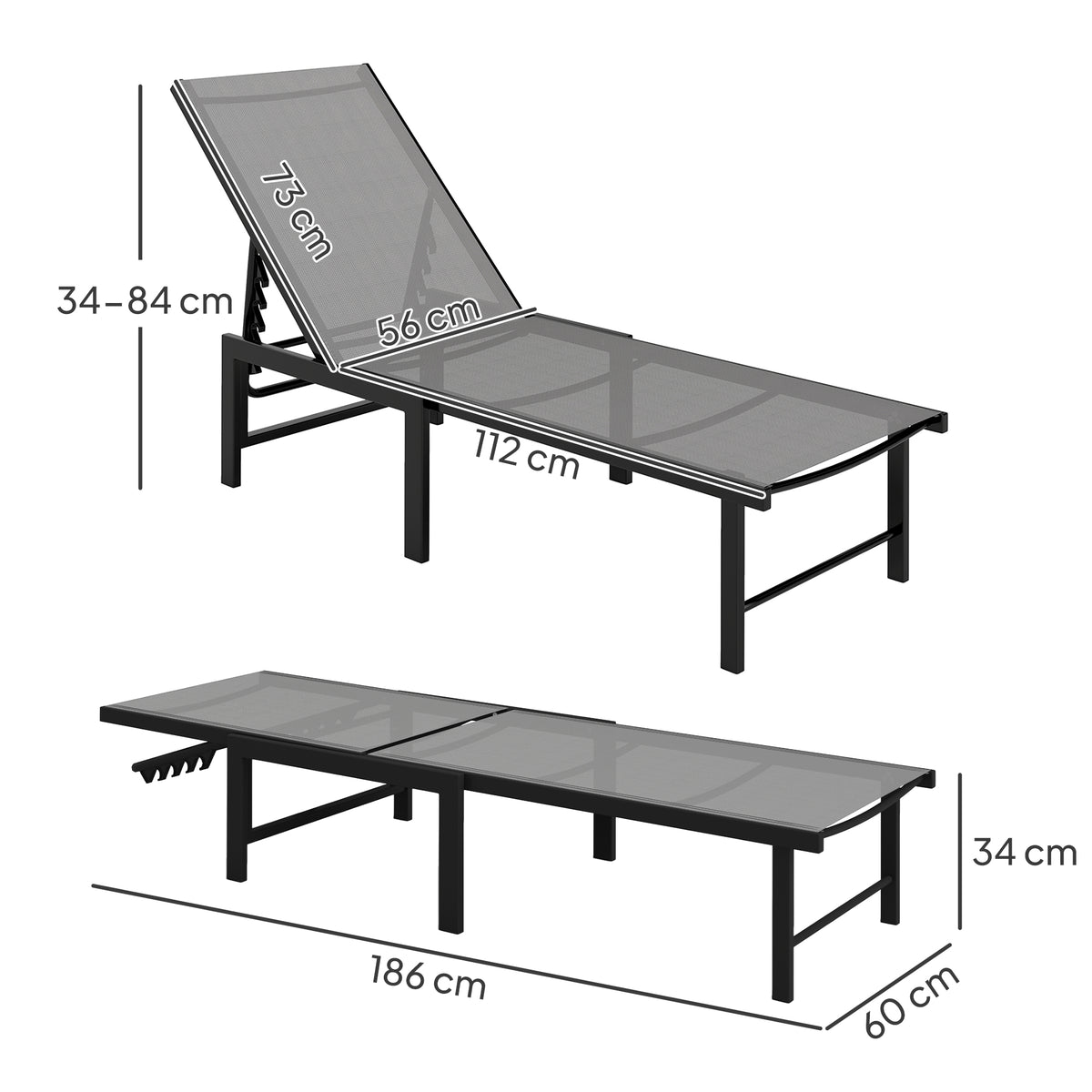 Outsunny Set of Two Reclining Sun Loungers in Grey
