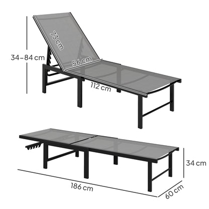 Outsunny Set of Two Reclining Sun Loungers in Grey
