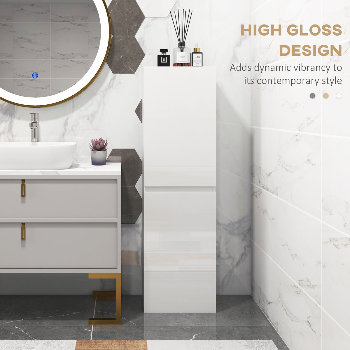 kleankin Bathroom Storage Unit in High Gloss White