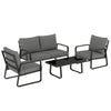 Outsunny 4 Piece Garden Furniture Set, Outdoor Sofa Set with Loveseat, 2 Armchairs, Coffee Table and Cushions