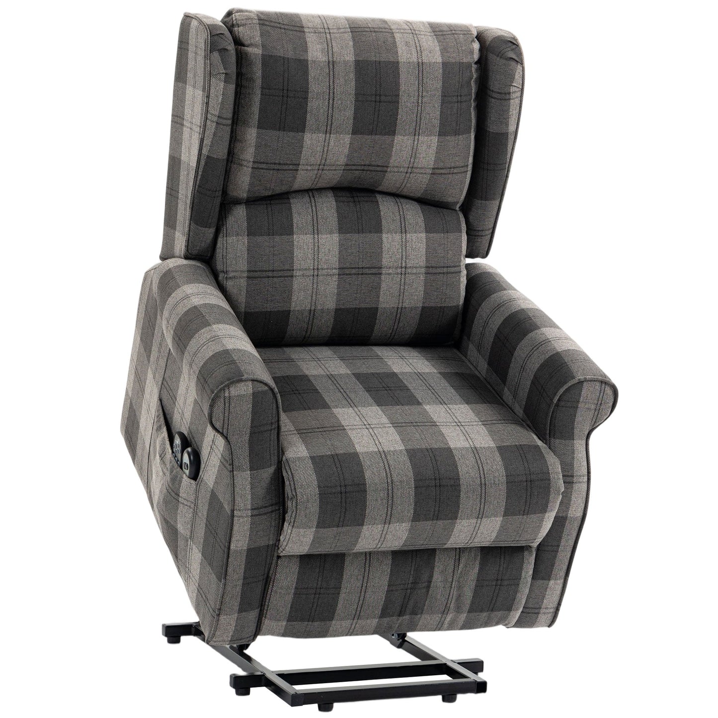 HOMCOM Power Lift Recliner Chair with Vibration Massage, Heat, Checked Lift Chair with Remote, Side Pockets, Grey