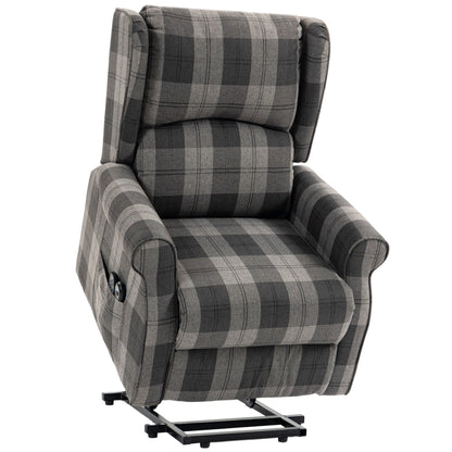 HOMCOM Power Lift Recliner Chair with Vibration Massage, Heat, Checked Lift Chair with Remote, Side Pockets, Grey