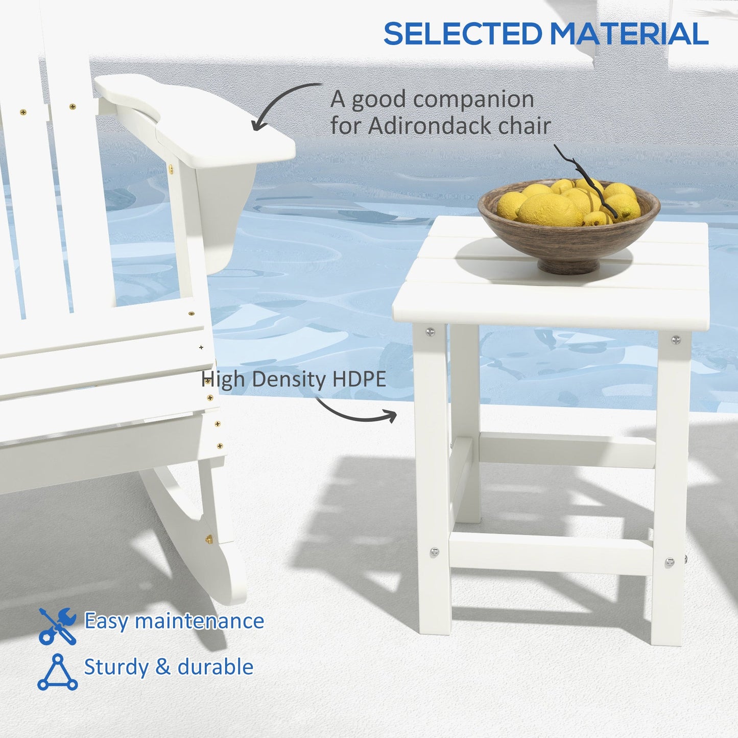 Outsunny Square Coffee Table, HDPE Tabletop and Frame for Porch, Garden, Side Table, 38 x 38 x 46 cm, White