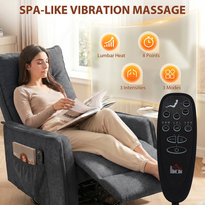HOMCOM Recliner Armchair, Chenille Recliner Chair with Massage and Heat, 360 degrees Swivel Rocking Manual Recliner, Dark Grey