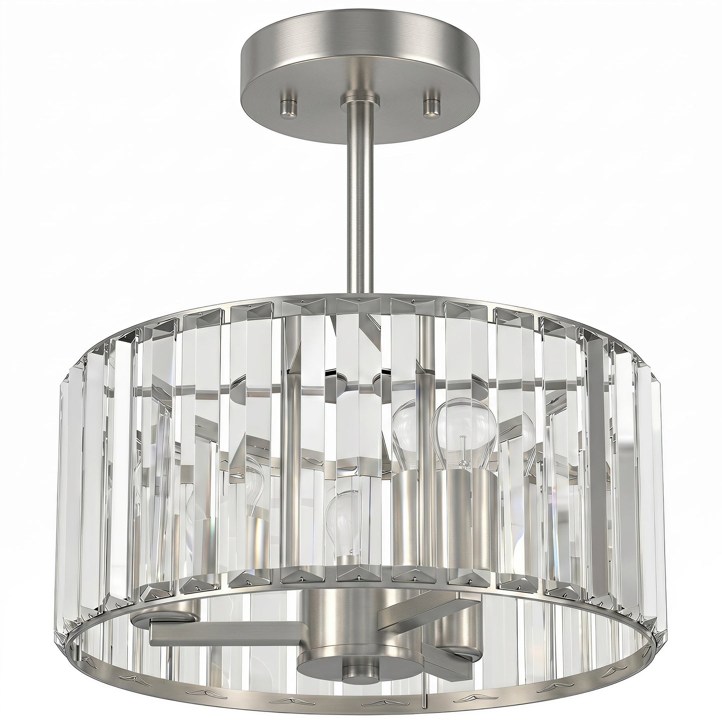 HOMCOM Semi Flush Mount Modern Crystal Chandelier Ceiling Light, Crystal Ceiling Light Fixture with E14 Base, Silver Tone