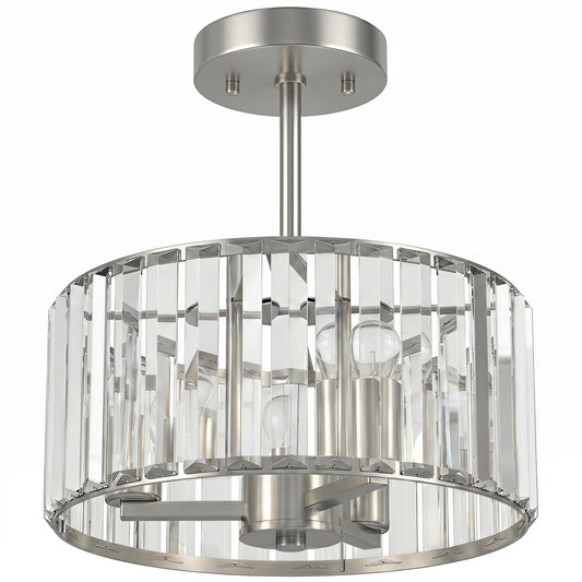 HOMCOM Semi Flush Mount Modern Crystal Chandelier Ceiling Light, Crystal Ceiling Light Fixture with E14 Base, Silver Tone