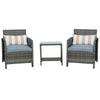Outsunny 3 Pieces Rattan Bistro Set, Wicker Garden Furniture Set, Glass Top 2-tier Coffee Table and Chairs Set with Pillows and Washable Cushions for Outdoor, Patio, Balcony, Grey