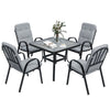 Outsunny 5 Pieces Outdoor Square Garden Dining Set w/ Tempered Glass Dining Table 4 Cushioned Armchairs, Umbrella Hole, Grey