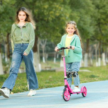 AIYAPLAY Foldable Kids Scooter with Adjustable Handlebar, 200mm Big Wheel, Rear Fender Brake, Gift for Ages 6-12 Years, Pink