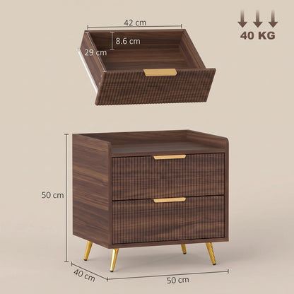 HOMCOM Elegant Two-Drawer Bedside Table in Walnut Brown