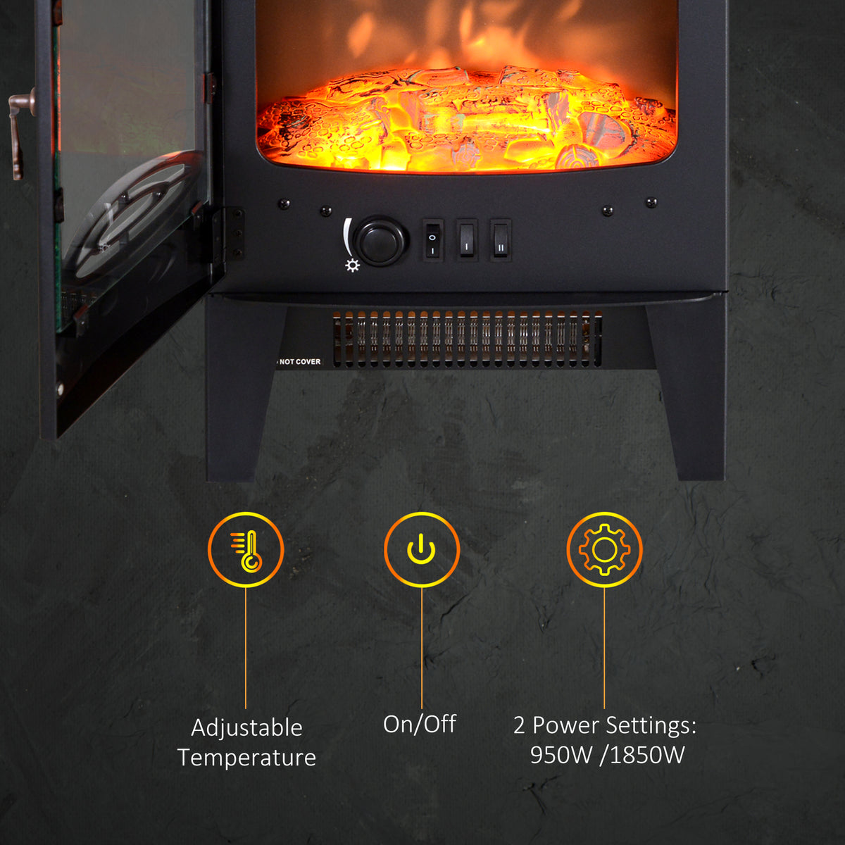 HOMCOM Electric Fireplace Stove in Black