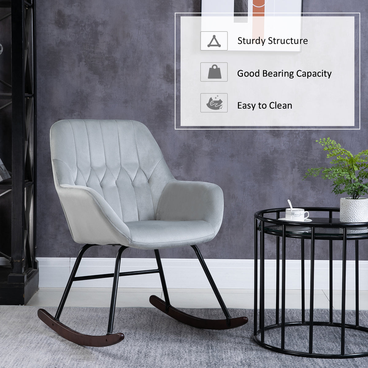 HOMCOM Rocking Chair Reading Accent Armchair in Grey and Black