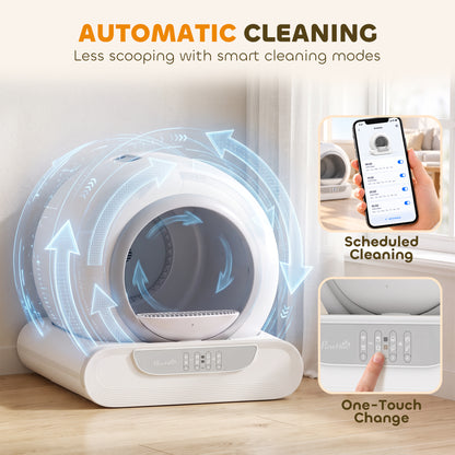 PawHut Self Cleaning Cat Litter Tray, Automatic Cat Litter Tray w/ APP Control, 65L Extra Large Capacity, 9L Waste Bin