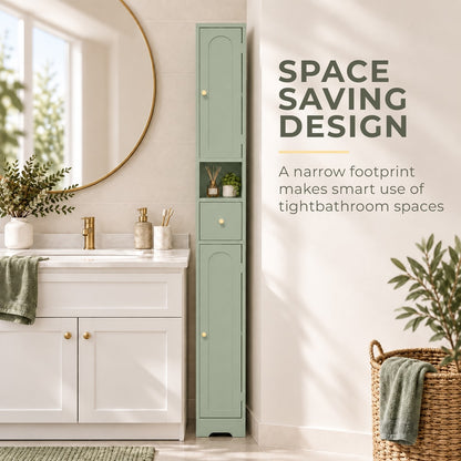HOMCOM 185 cm Tall Bathroom Cabinet with Arched Doors - Light Green
