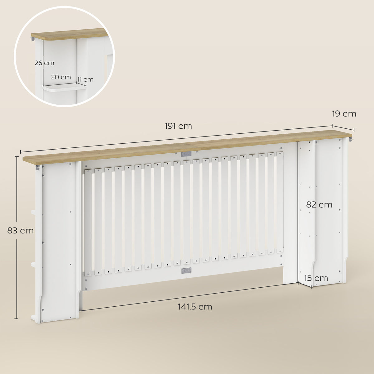 HOMCOM Radiator Cover with Open Storage Shelves in White