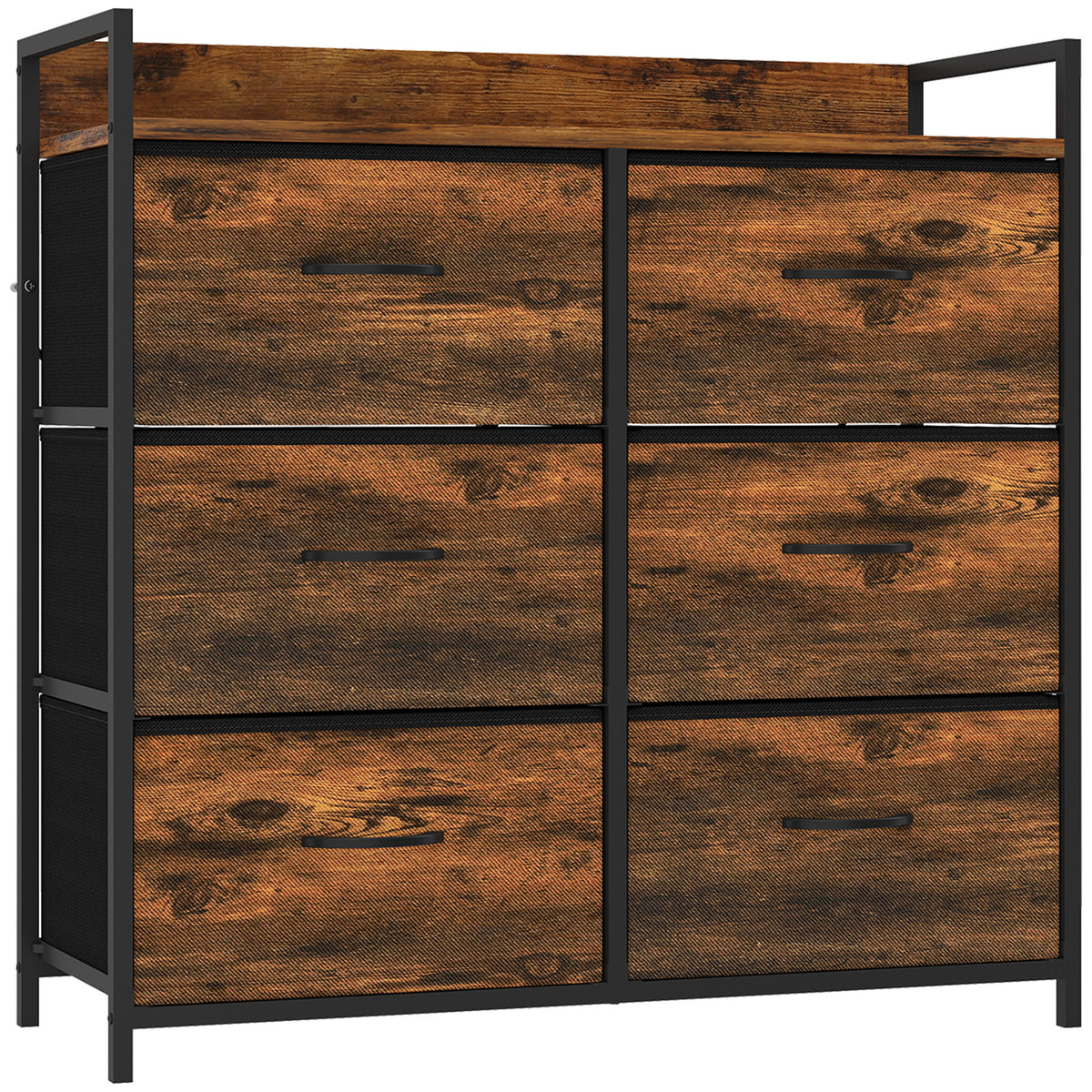 HOMCOM Rustic Chest of Six Fabric Drawers in Rustic Brown