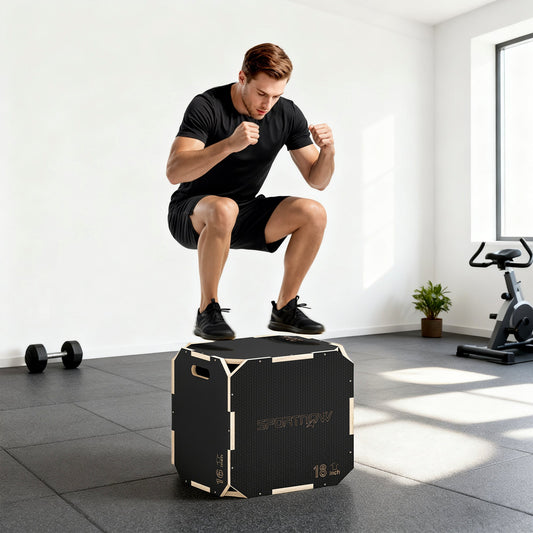 صندوق قفز خشبي مانع للانزلاق من SPORTNOW، صندوق قفز خشبي بدون زوايا، 41 × 51 × 48 سم