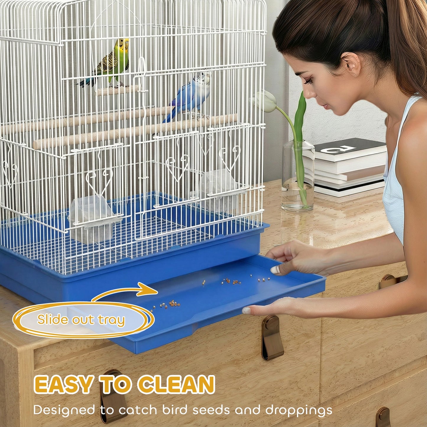 PawHut Large Metal Bird Cage with Perches, Food Bowls, Swing, for Budgies, Parakeets, Blue