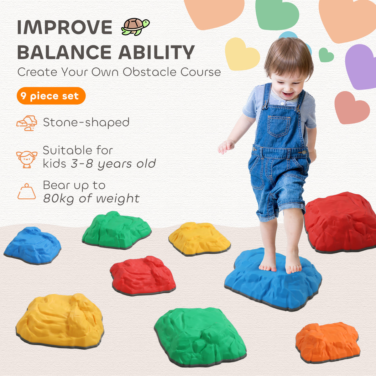 AIYAPLAY Balance Stepping Stones for Kids with Non-Slip Bottom in Multi Colour