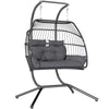 Outsunny Rattan Double Hanging Egg Chair with Stand, Foldable Wicker Swing Egg Chair with Cushion, Head Pillows, Steel Frame, Hammock Chair for Indoor Outdoor, Capacity 260 kg, Dark Grey