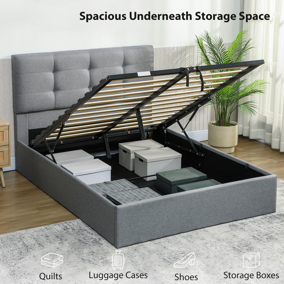 HOMCOM 4ft6 Double Ottoman Bed with Gas Lift Storage in Grey