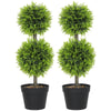 HOMCOM Set of 2 Decorative Artificial Plants, 60cm Faux Topiary Cypress Ball Trees with Plastic Pot and Pebbles, Fake Plants for Home Office Decor, Green