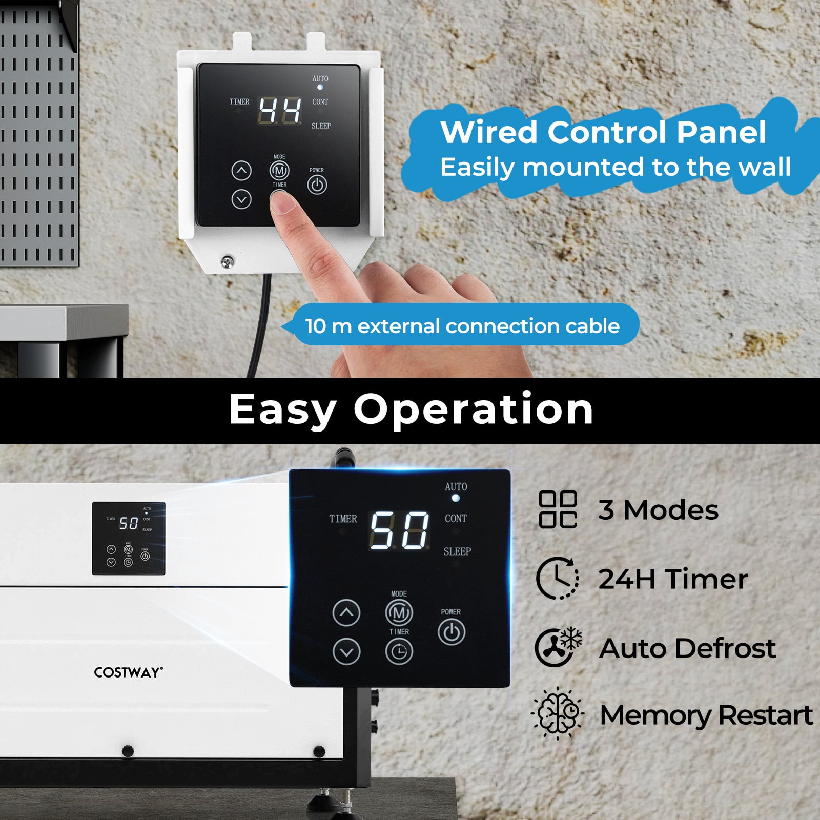 50/70L/Day Crawl Space Dehumidifier with 3 Modes and 24H Timer-Black-70L