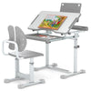 Height-Adjustable Kid's Study Desk and Chair Set with Tilt Desktop and Footrest Bar-Grey
