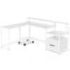 L-shaped Desk with Power Outlet and File Drawer-White
