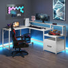 L-shaped Desk with Power Outlet and File Drawer-White