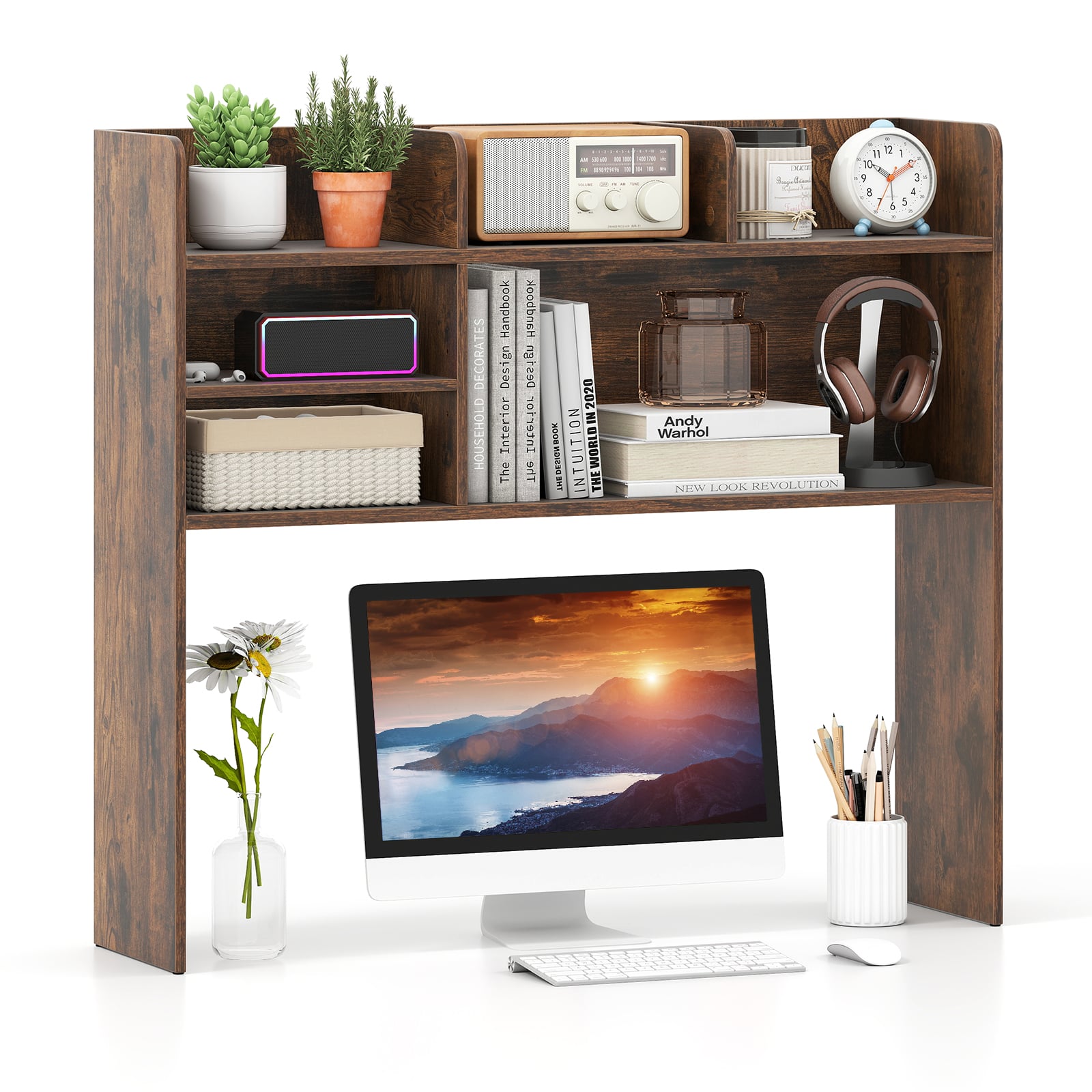 Desktop Bookshelf 3-Tier Display Rack Bookcase Storage Rack-Rustic Brown