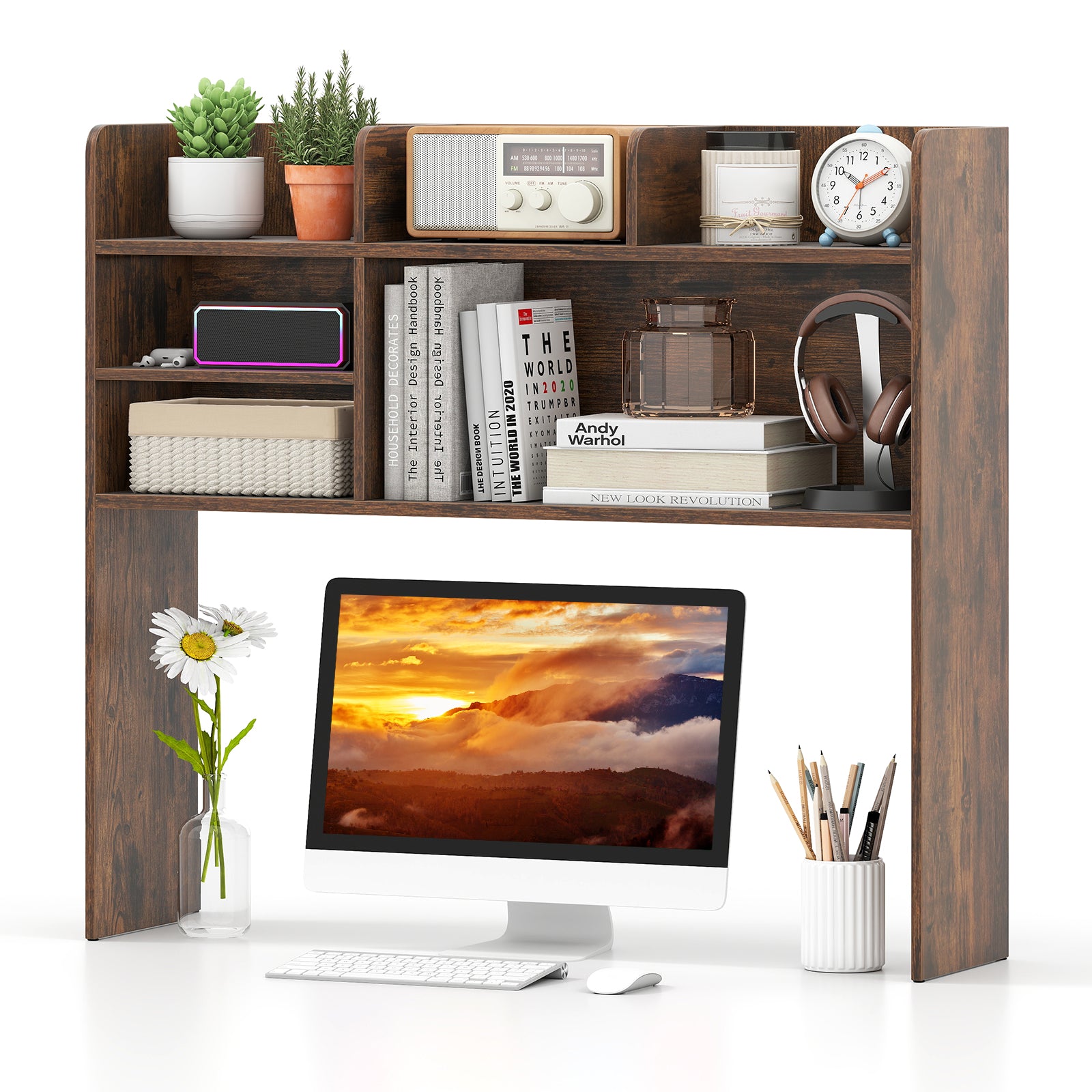 Desktop Bookshelf 3-Tier Display Rack Bookcase Storage Rack-Rustic Brown