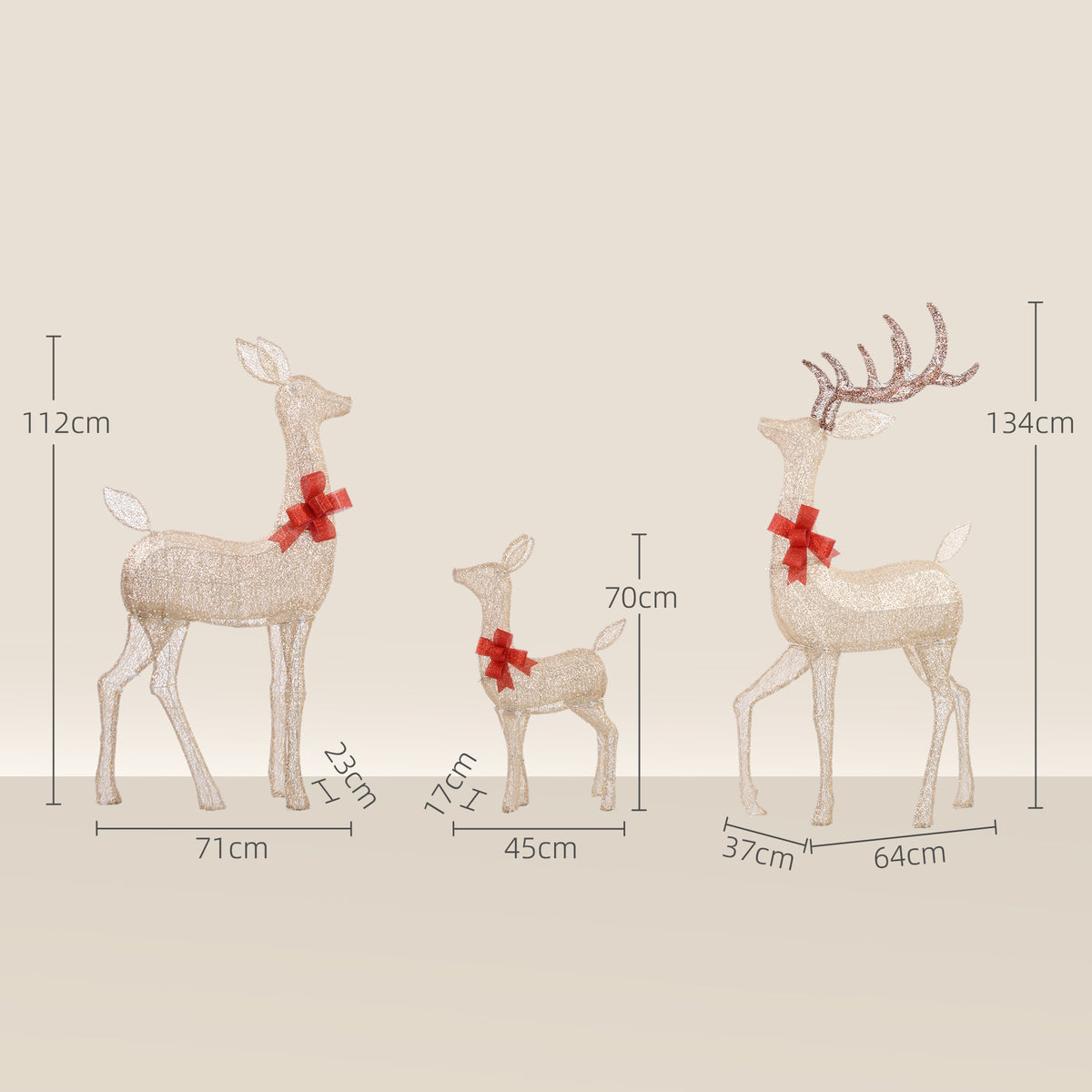 Outsunny Lighted Reindeer Christmas Decorations Outdoor in Gold Tone