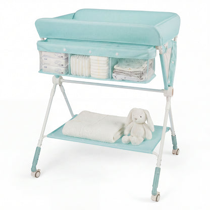 Diaper Changing Station with 3 Position Adjustable Level and 4 Universal Wheels-Green