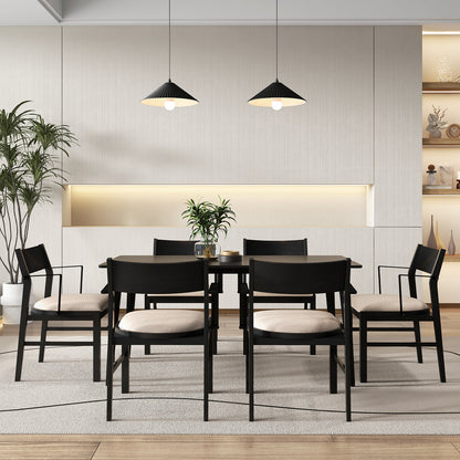 Dining Chair with Arms Set of 2 with Contoured Backrest and Padded Seat and Rubber Wood Legs- Black & Cream