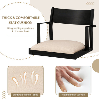 Dining Chair with Arms Set of 2 with Contoured Backrest and Padded Seat and Rubber Wood Legs- Black & Cream