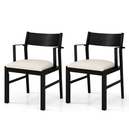 Dining Chair with Arms Set of 2 with Contoured Backrest and Padded Seat and Rubber Wood Legs-White