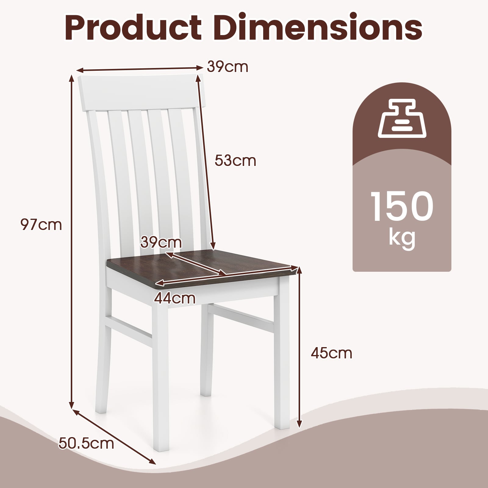 Dining Chairs Set of 2 with Hollowed Backrests and Rubber Wood Seats-Walnut & White