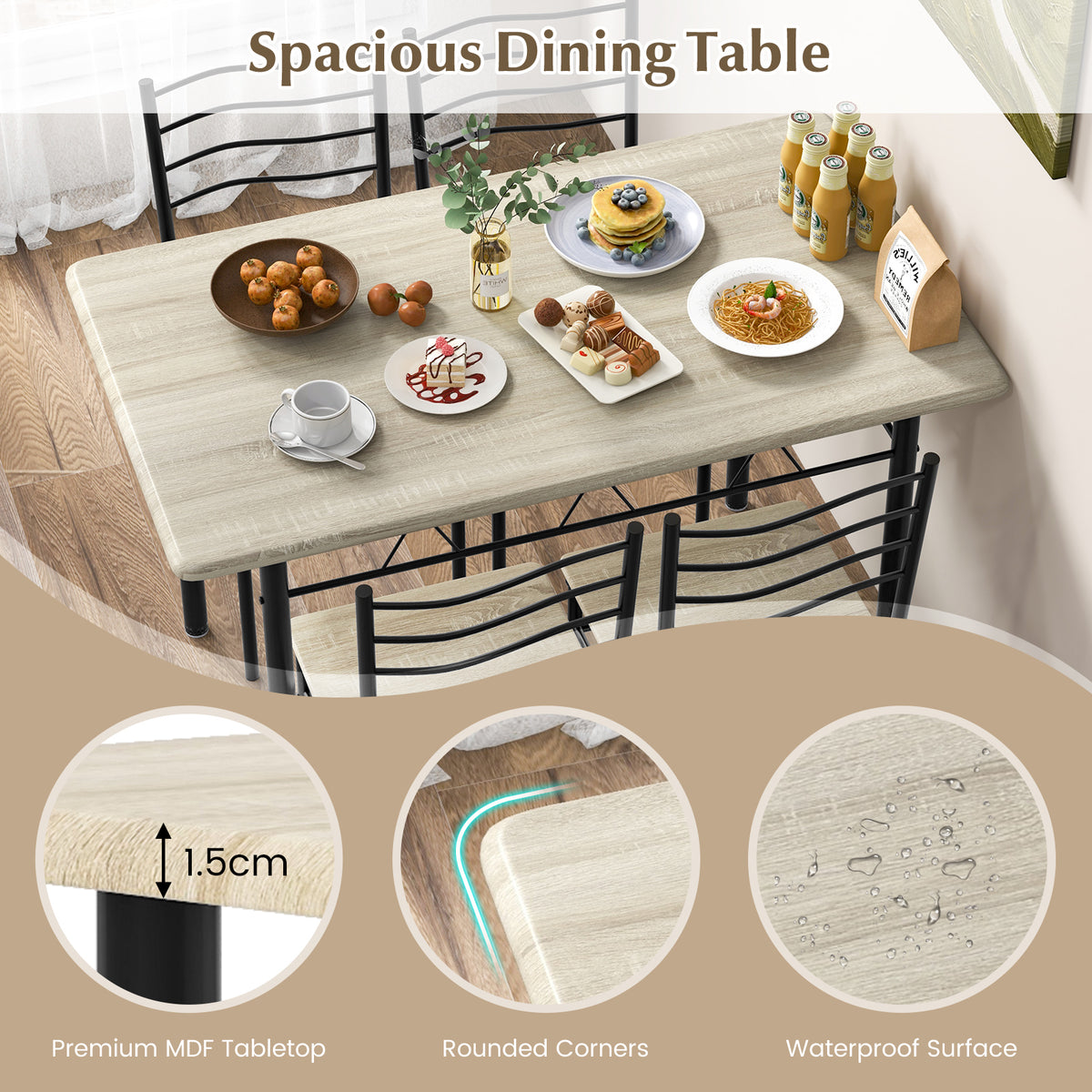 Counter Height Table with Spacious Rectangular Tabletop for Home Restaurant-Natural