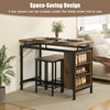 3-Piece Dining Table Set with 3-Tier Storage Shelf and Metal Frame-Coffee