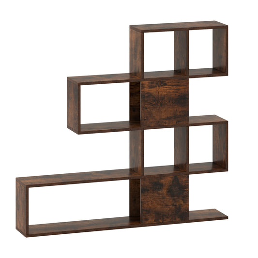 5-Tier Display and Storage Bookshelf in rustic brown with an asymmetrical design