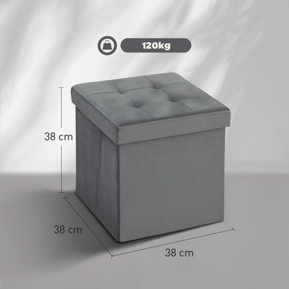 HOMCOM Foldable Velvet-Feel Storage Ottoman in Grey