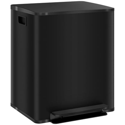 HOMCOM 50L Dual Compartment Stainless Steel Bin, with Deodoriser Holders - Black