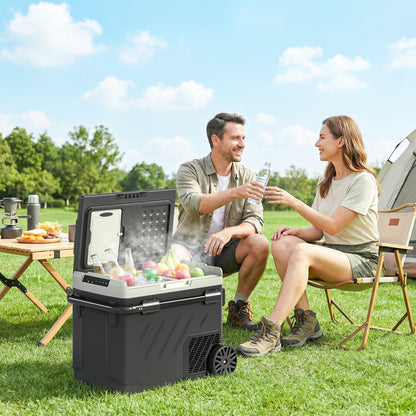 Outsunny 49L Compressor Car Fridge Freezer, Dual Zone Camping Refrigerator with App Control, Telescopic Handle, -20 degrees C-20 degrees C